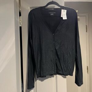 Majestic Filatures Metal Black V-Neck Button Cardigan
